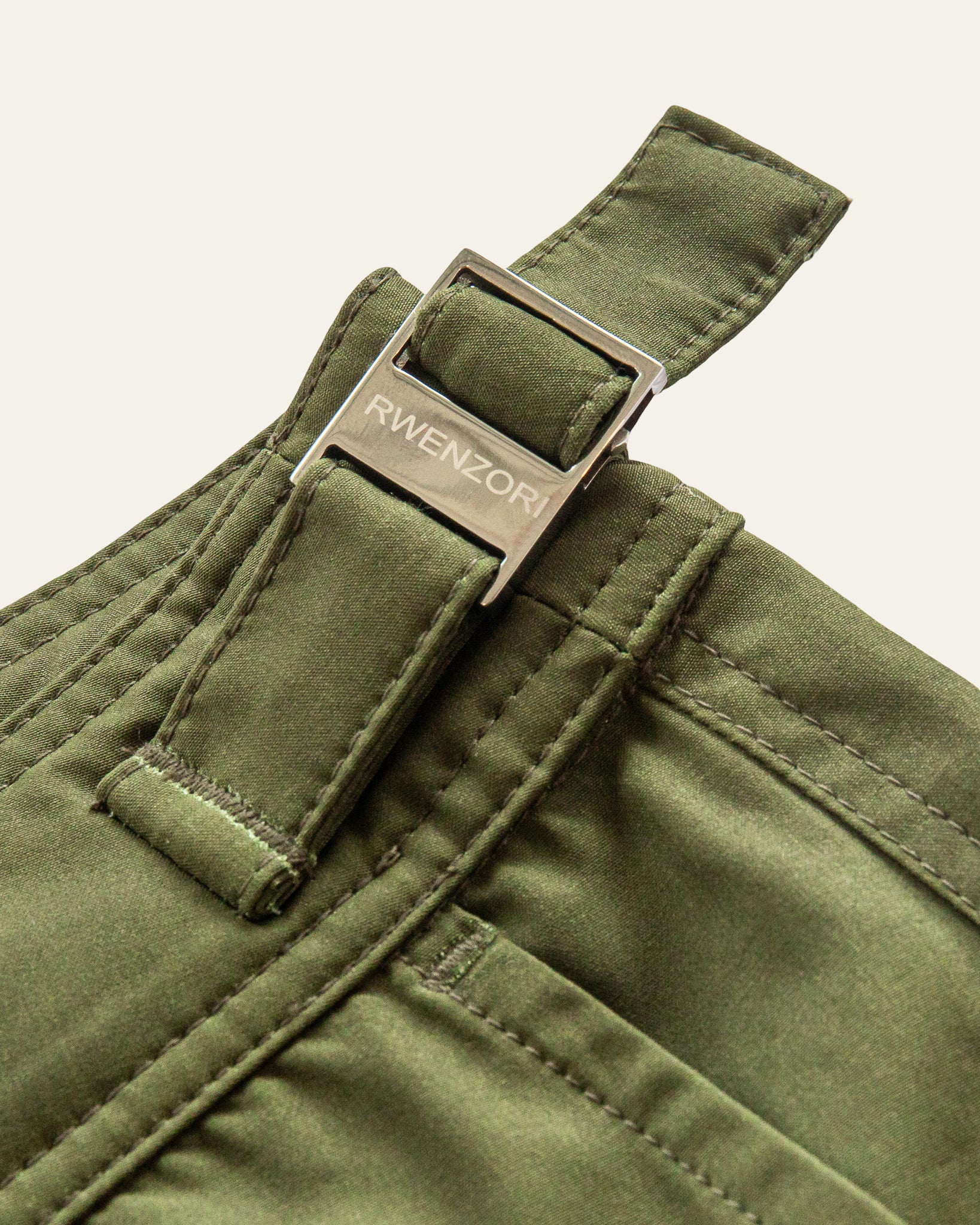 rwenzori-mens-tuscan-olive-performance-series-swim-shorts-buckle-closeup.