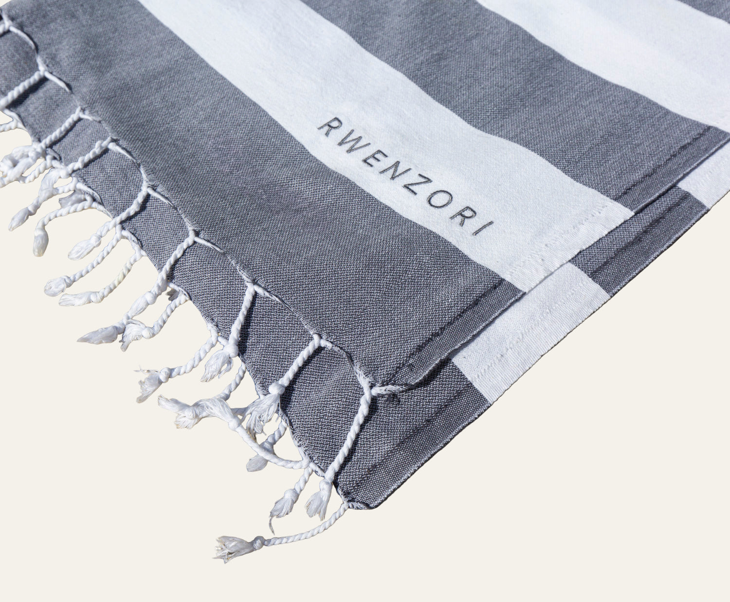 Rwenzori Grey turkish towel close up.