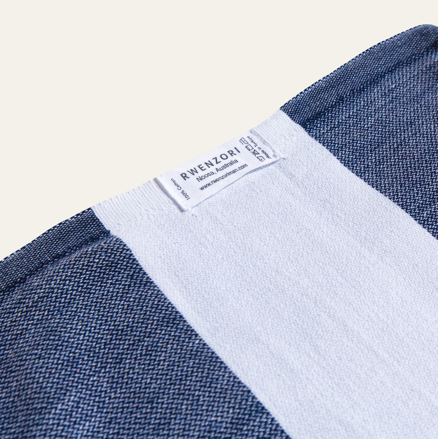 close up of the fine turkish cotton in the Rwenzori navy towel.