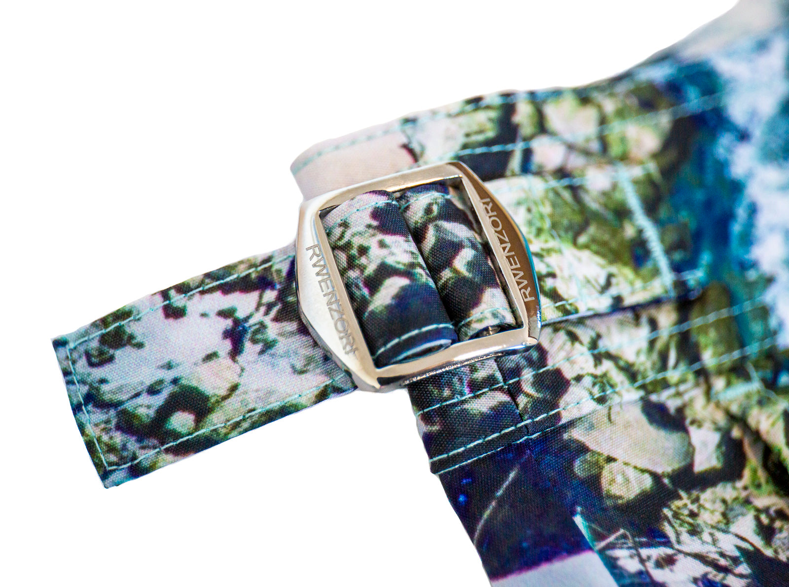 Side buckle detail on Rwenzori Bondi Beach swim shorts – stainless steel adjustable side buckles for premium fit and tailored look