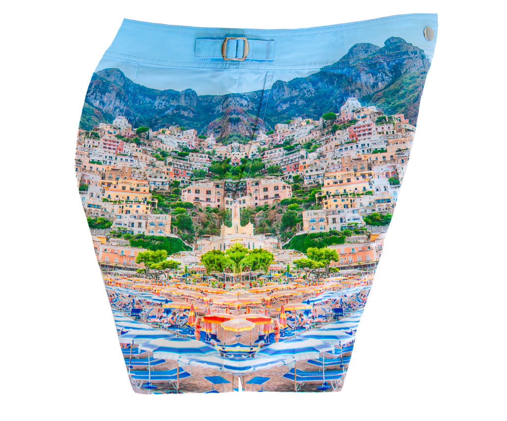Rwenzori mens Positano Italy swim shorts finer details side profile showing a flawless look from all angles.