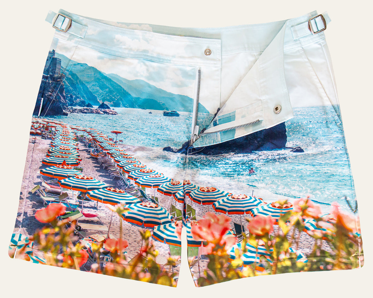 Rwenzori photo print swim trunks finer details - Cinque Terre.