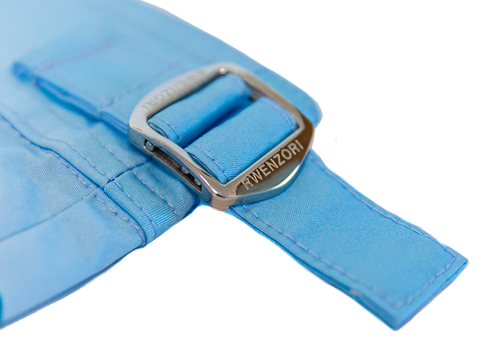 Side buckle detail on Rwenzori Positano swim shorts – stainless steel adjustable side buckles for perfect fit.