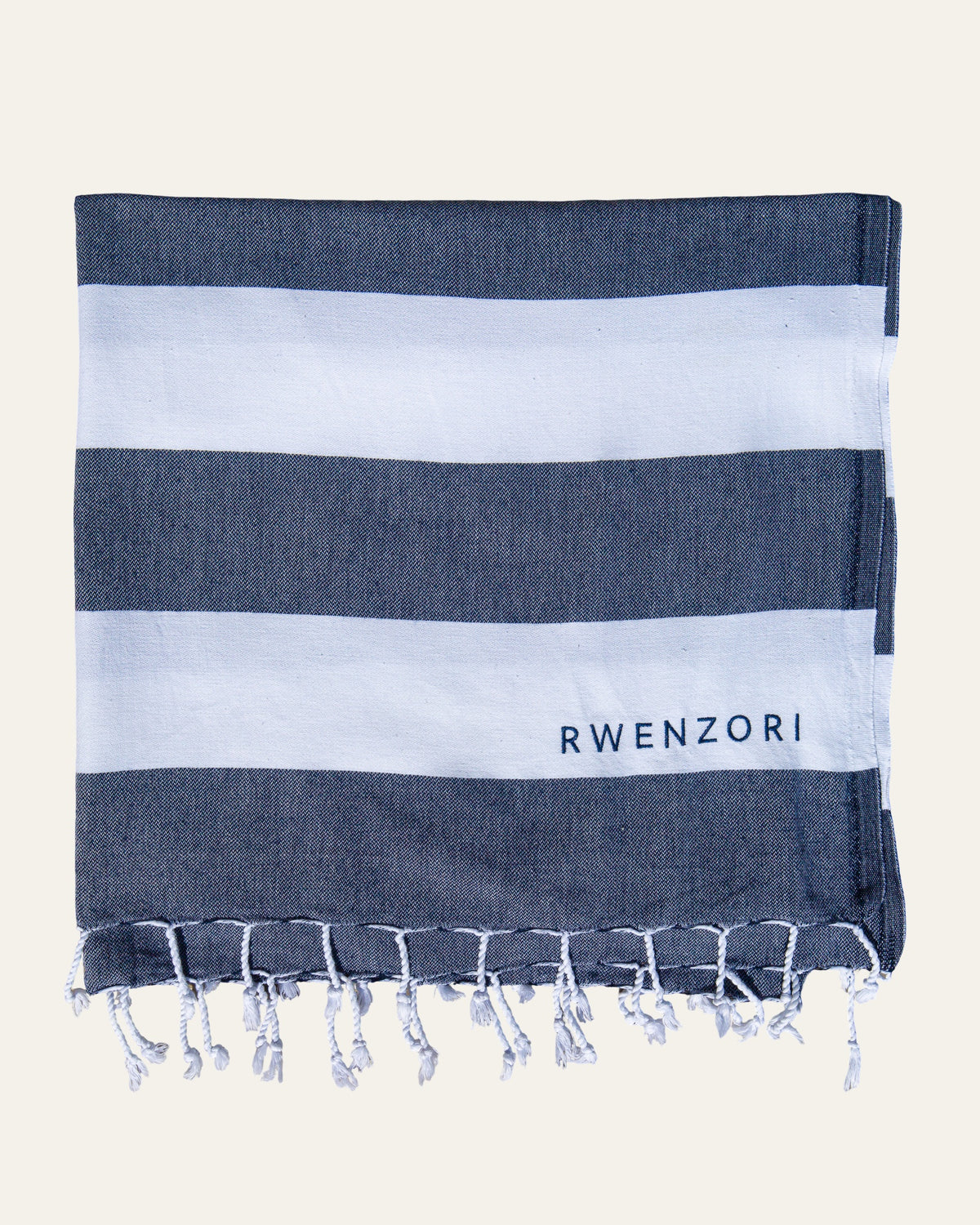 Rwenzori Turkish Towel - Mediterranean Blue in lightweight Turkish cotton, perfect for travel.