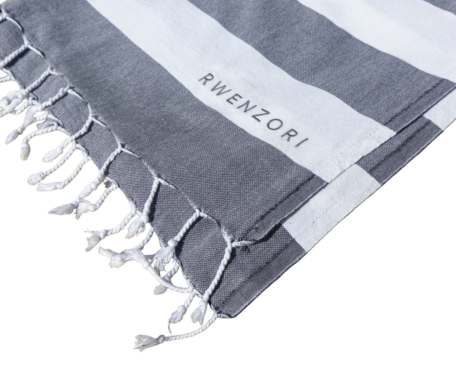 close up of super soft Rwenzori turkish cotton towel - Coastal Charcoal Grey.