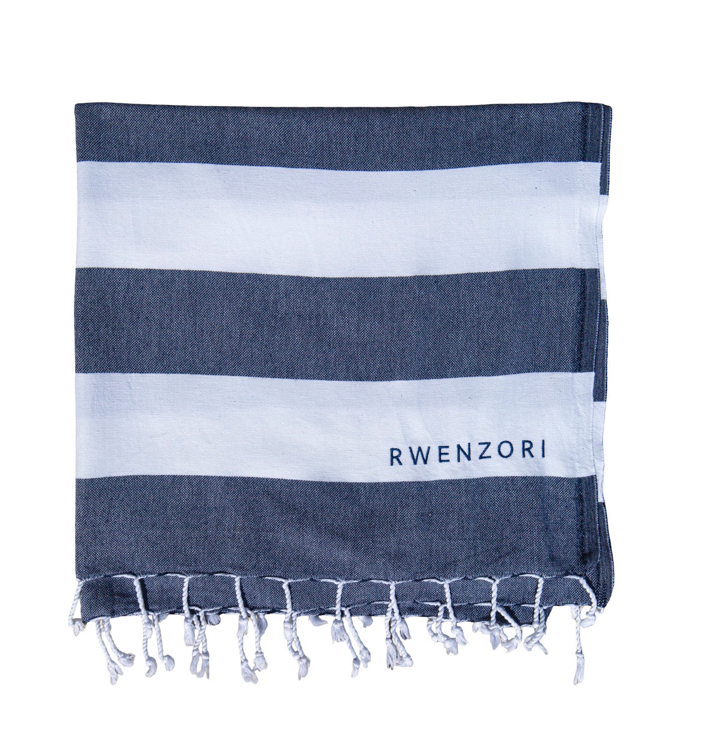 Soft and absorbent Rwenzori Turkish towel with handwoven texture - Med Blue.